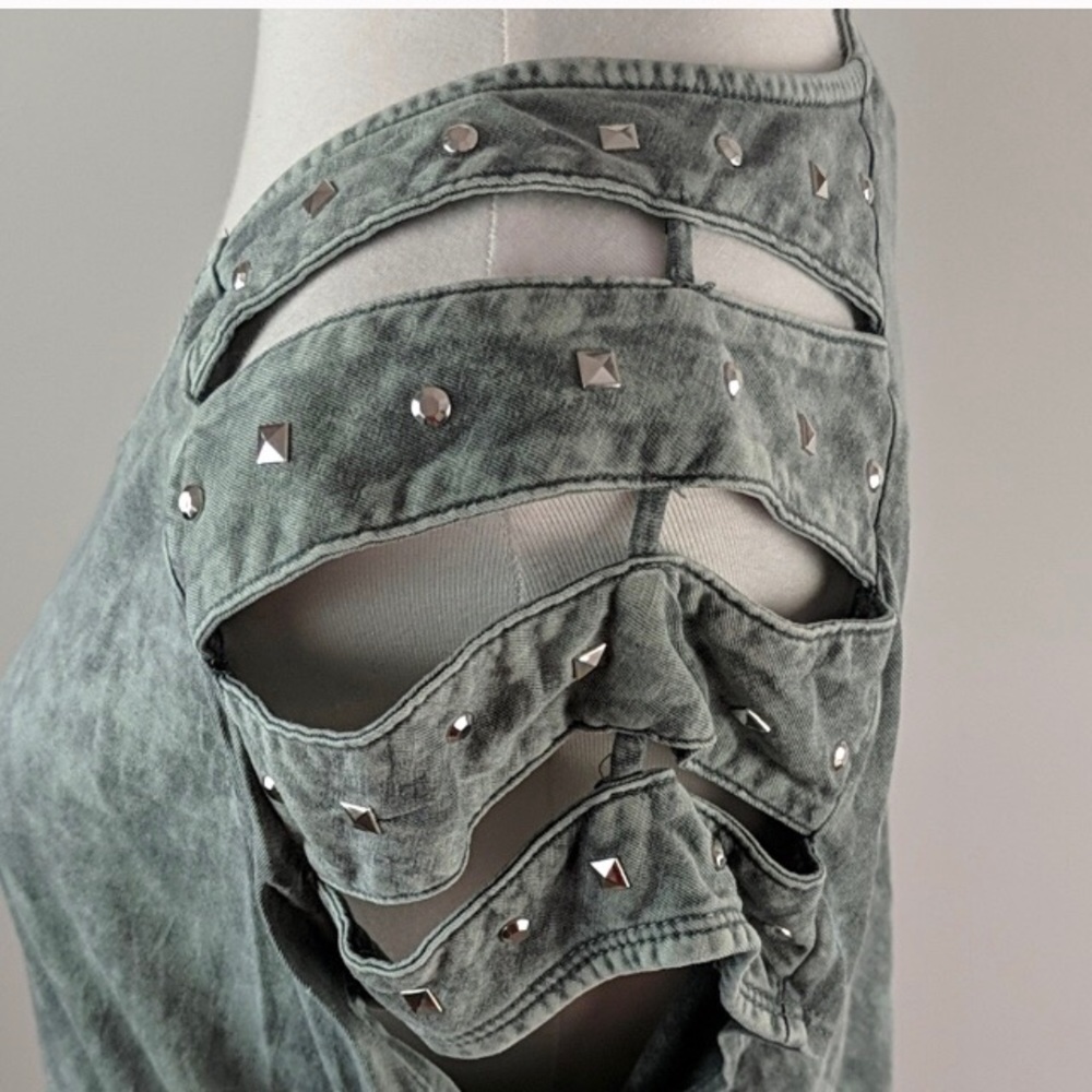 Rock & Republic Green Studded Short Sleeve Top L - Picture 6 of 8